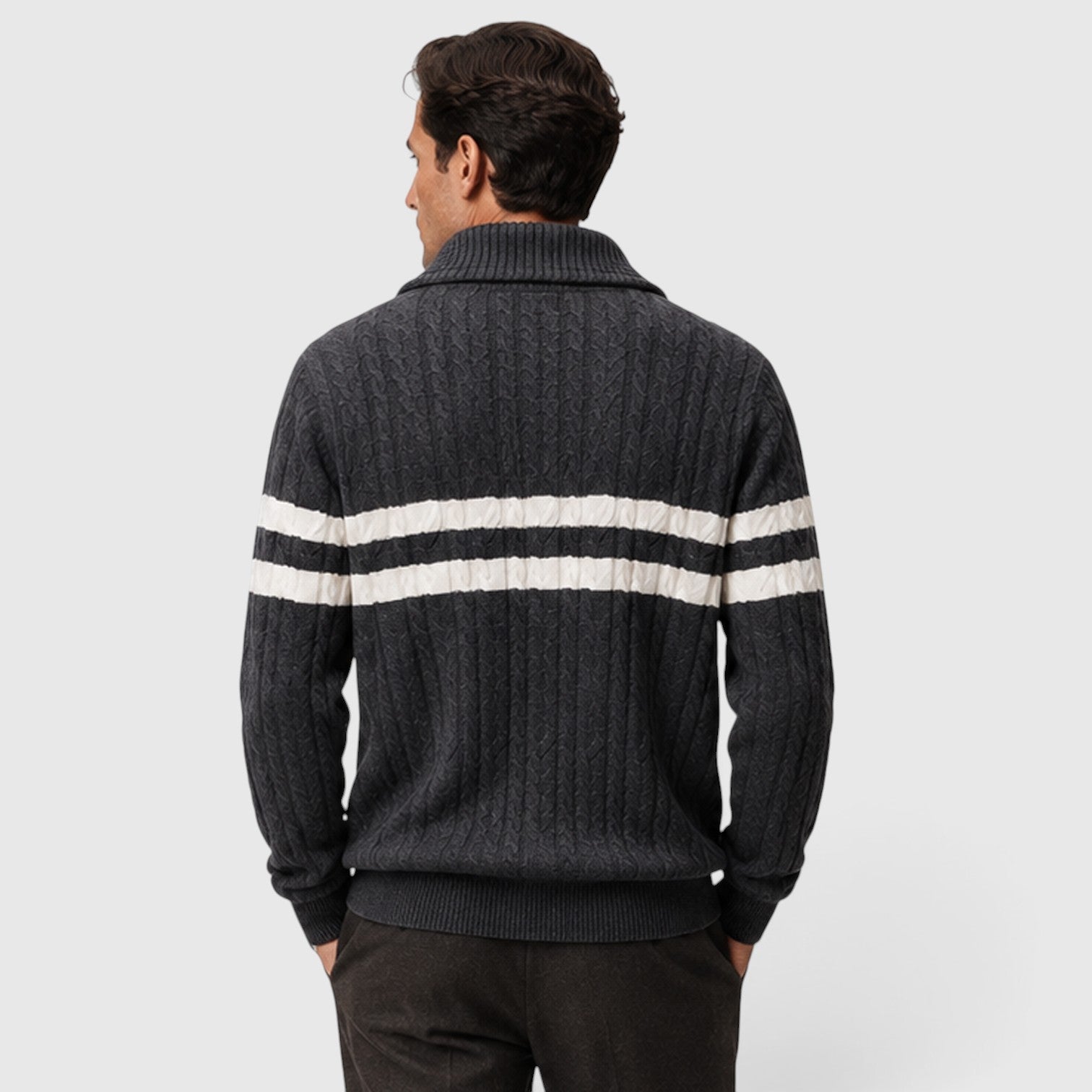 Monvaline | Men's Half-Zip Cable Knit Jumper – Striped Design