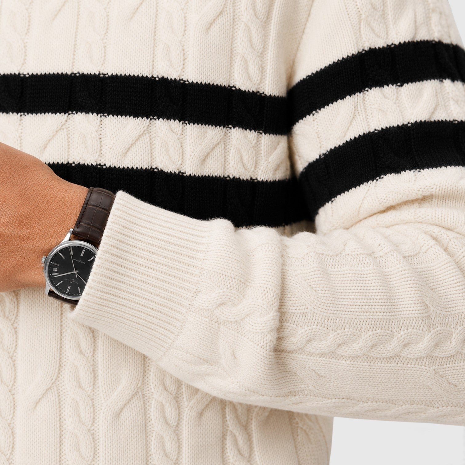 Monvaline | Men's Half-Zip Cable Knit Jumper – Striped Design