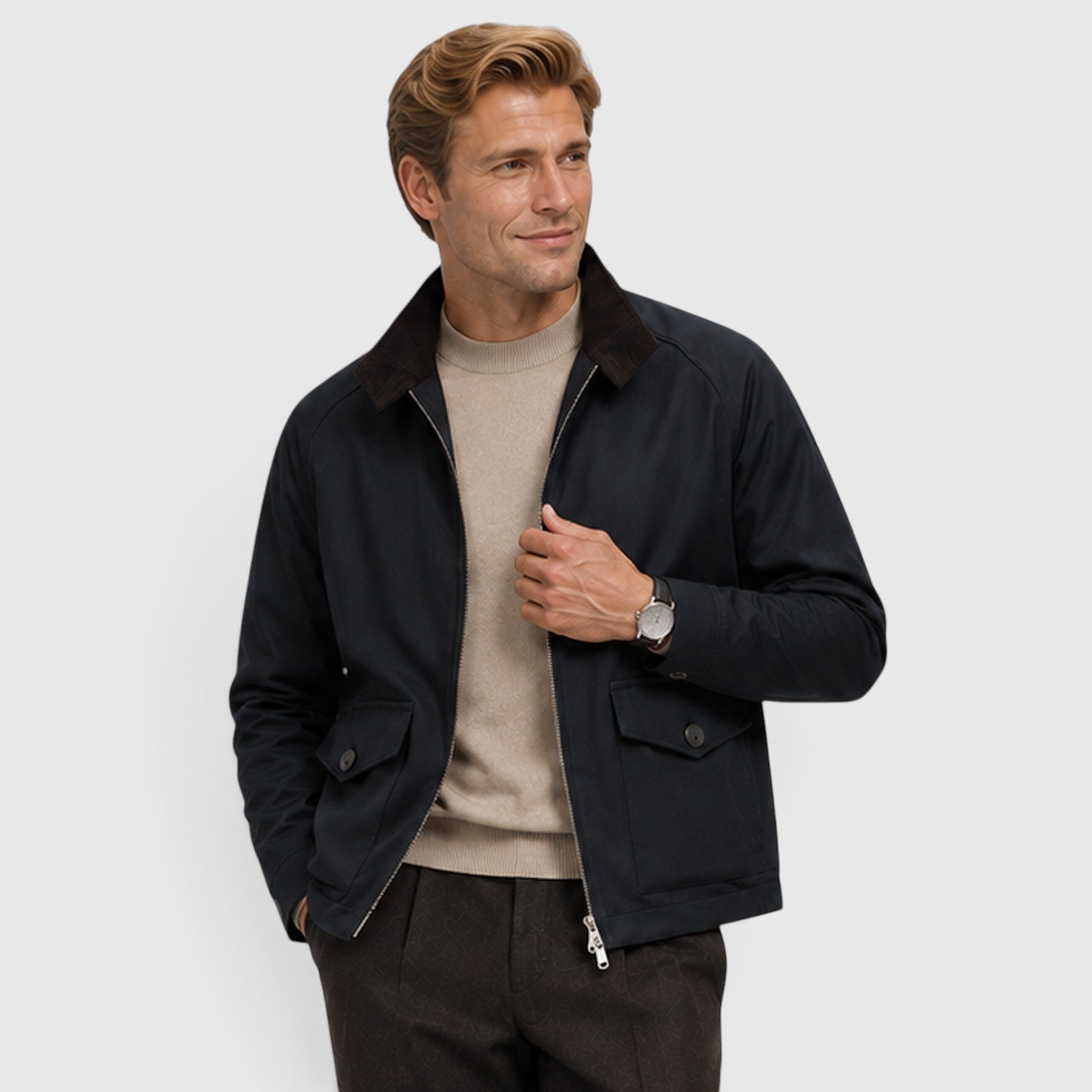 Monvaline | Men's Harrington Zip Jacket – Smart Casual Classic