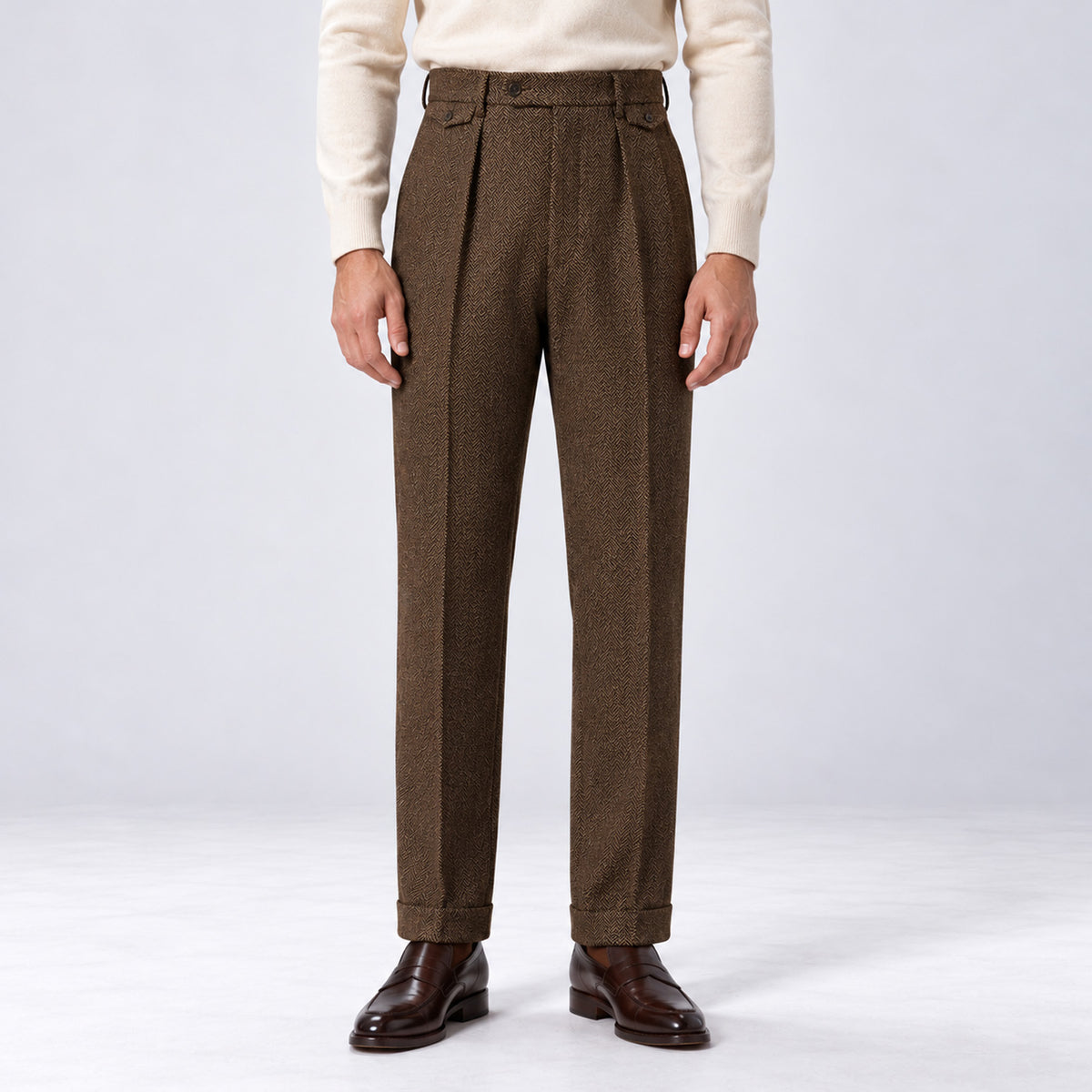 Monvaline | Men's Herringbone Tailored Trousers Straight Fit