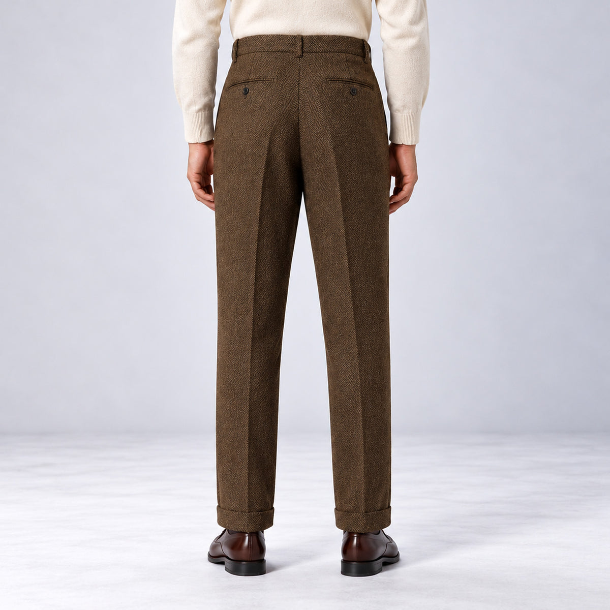 Monvaline | Men's Herringbone Tailored Trousers Straight Fit