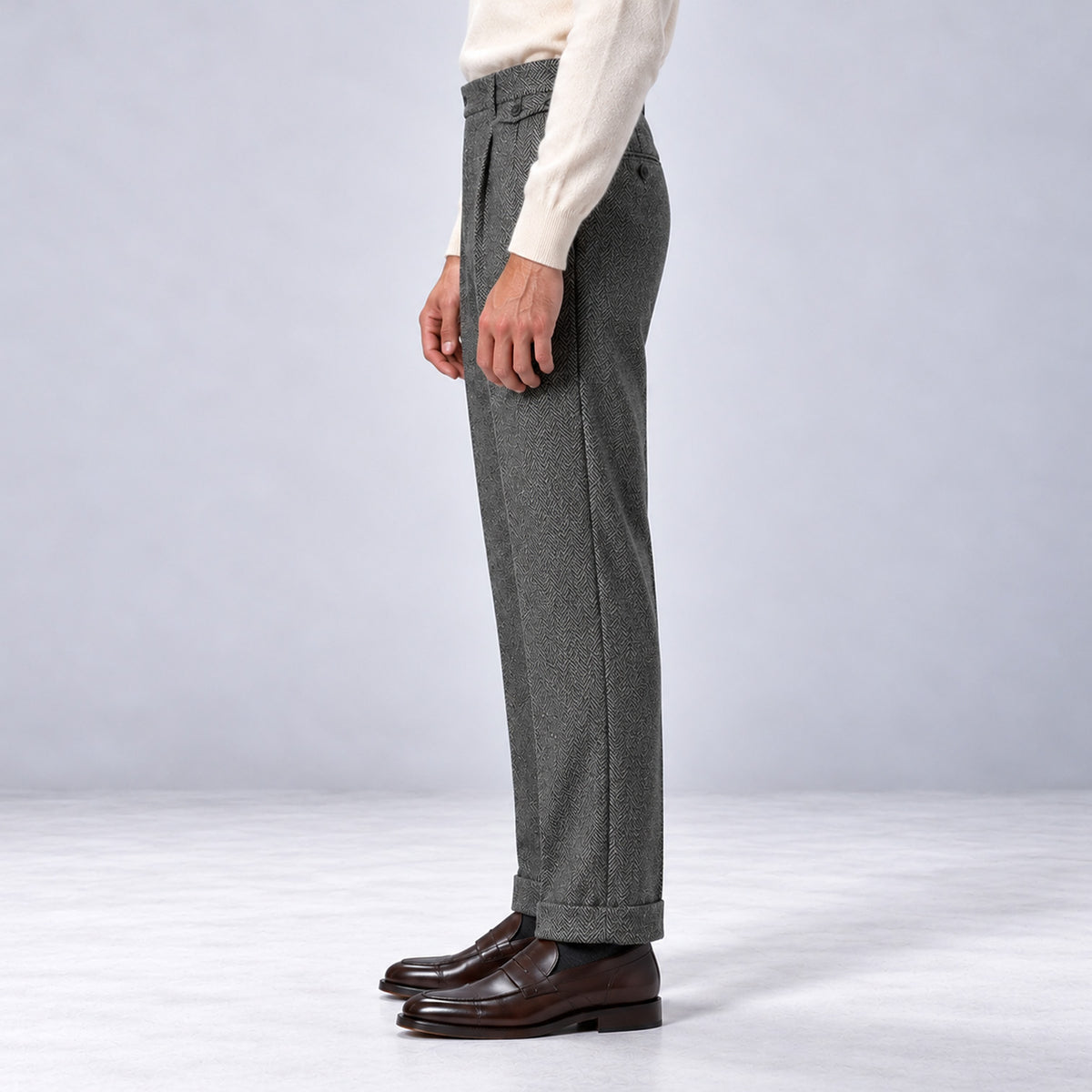 Monvaline | Men's Herringbone Tailored Trousers Straight Fit