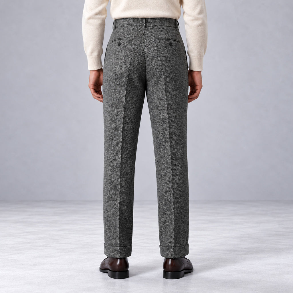 Monvaline | Men's Herringbone Tailored Trousers Straight Fit