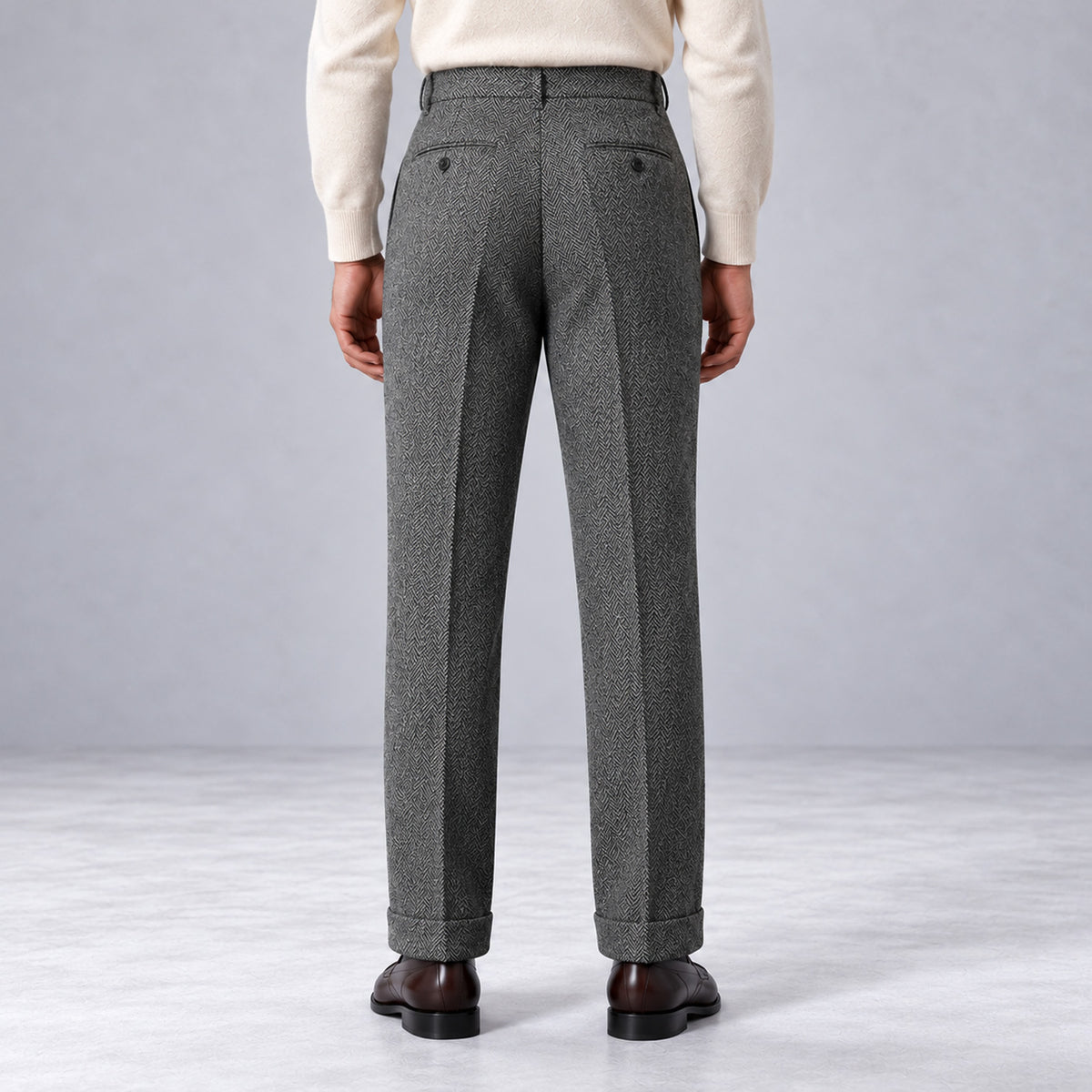Monvaline | Men's Herringbone Tailored Trousers Straight Fit