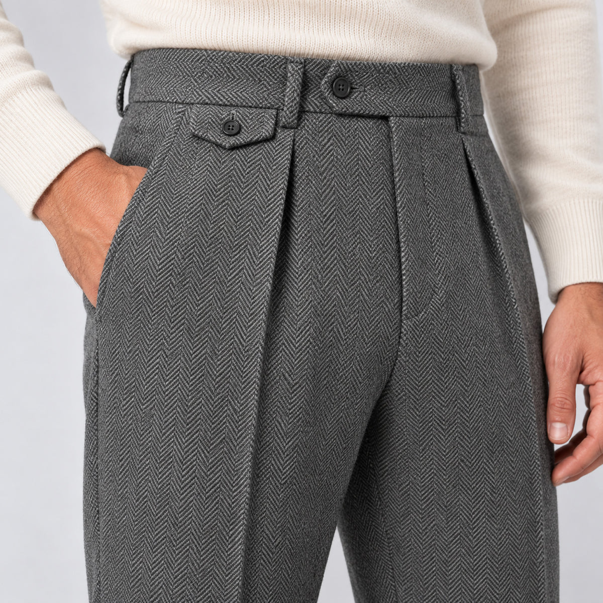 Monvaline | Men's Herringbone Tailored Trousers Straight Fit