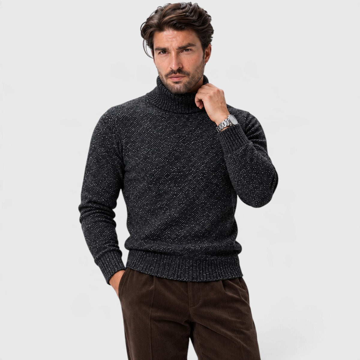 Monvaline | Men's High Neck Ribbed Knit Pullover Sweater