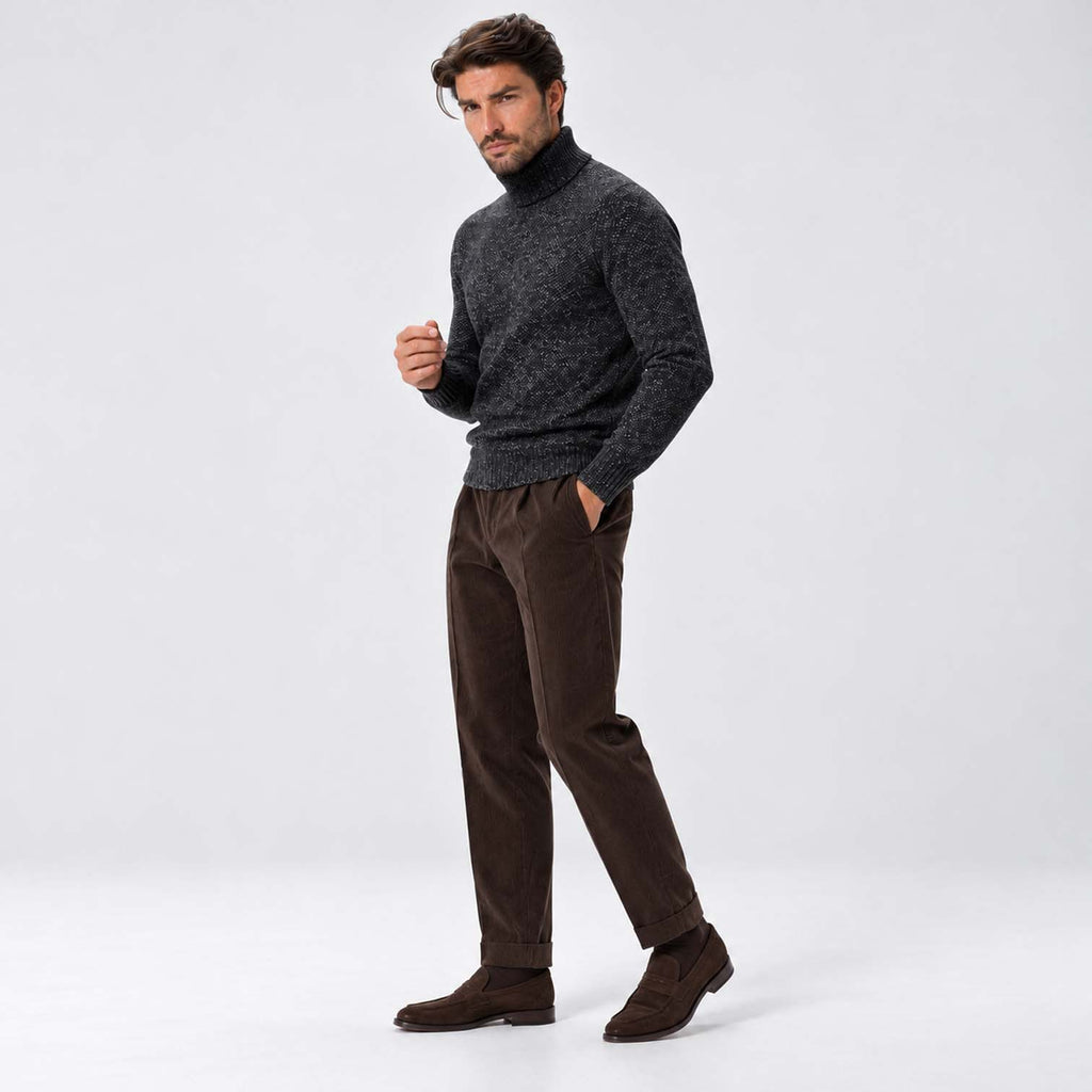 Monvaline | Men's High Neck Ribbed Knit Pullover Sweater