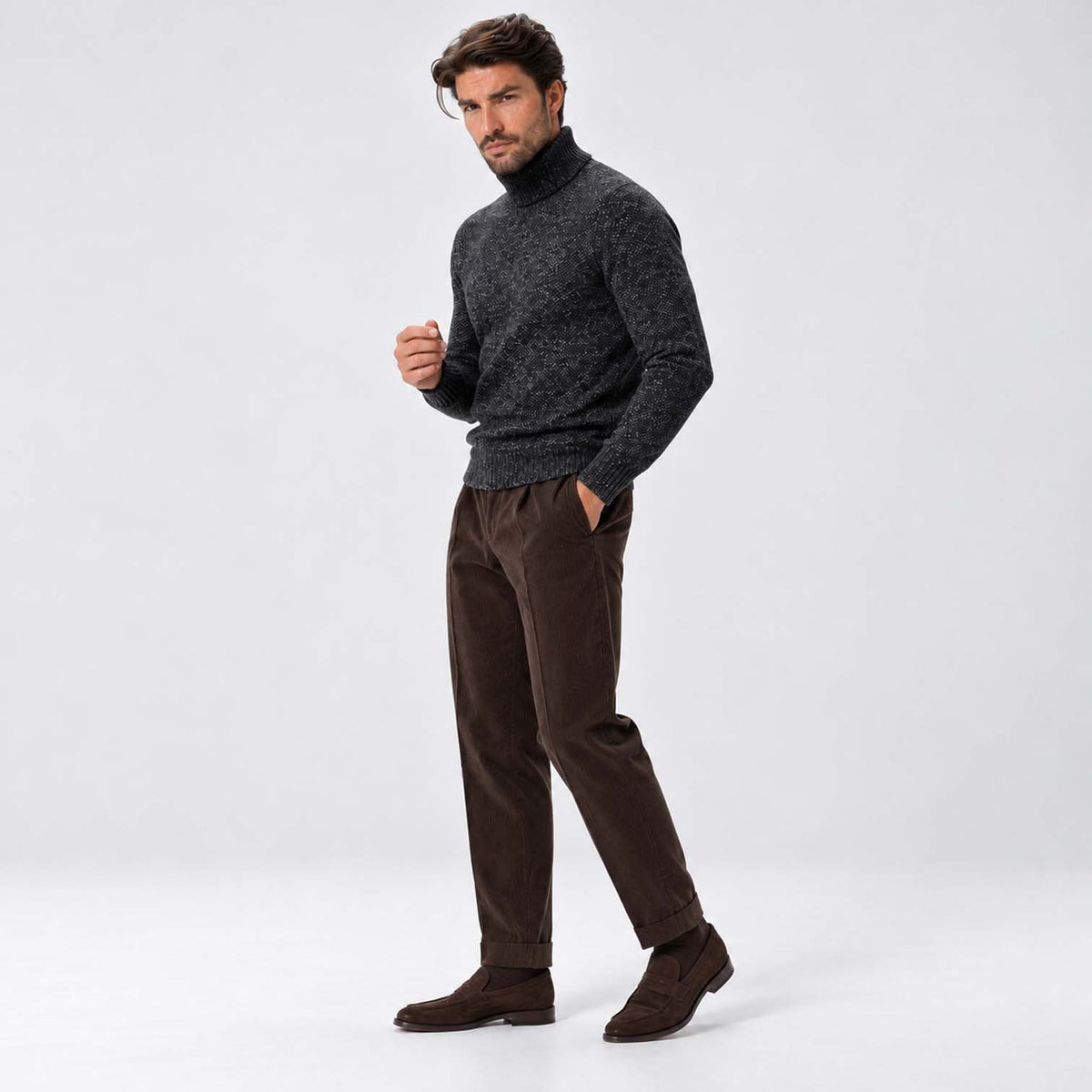 Monvaline | Men's High Neck Ribbed Knit Pullover Sweater