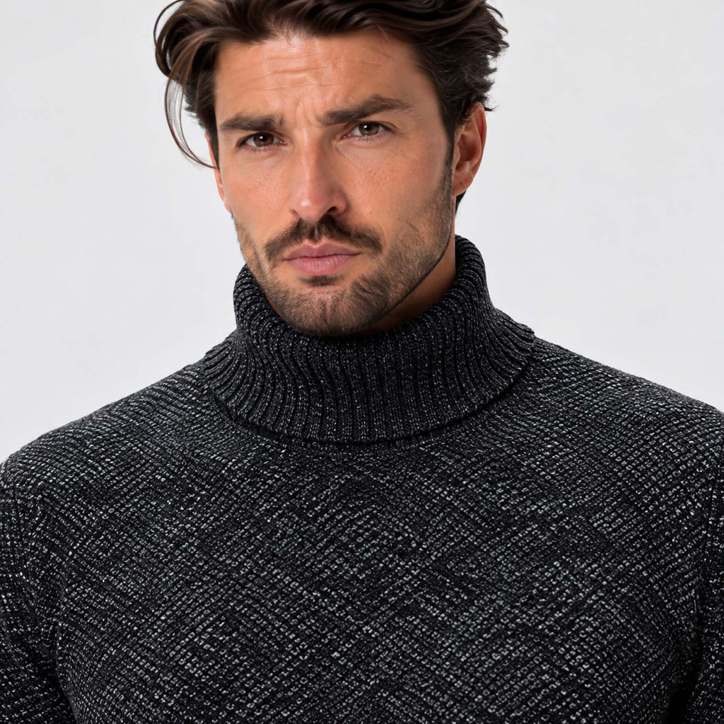 Monvaline | Men's High Neck Ribbed Knit Pullover Sweater