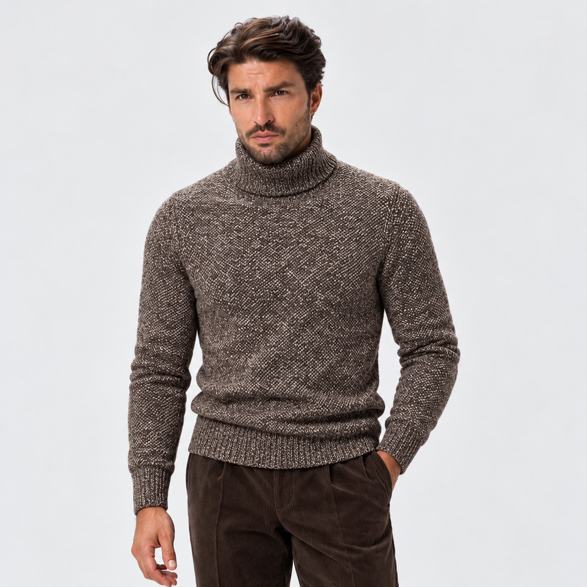 Monvaline | Men's High Neck Ribbed Knit Pullover Sweater