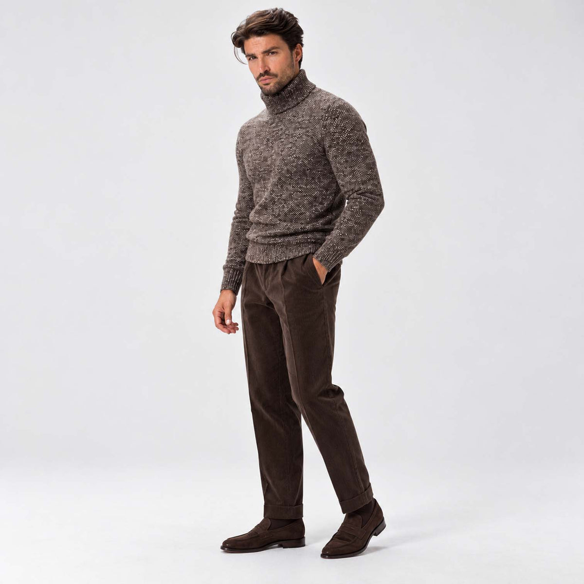 Monvaline | Men's High Neck Ribbed Knit Pullover Sweater
