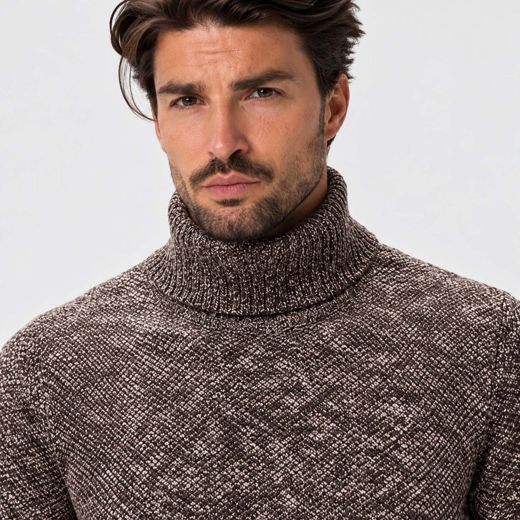 Monvaline | Men's High Neck Ribbed Knit Pullover Sweater