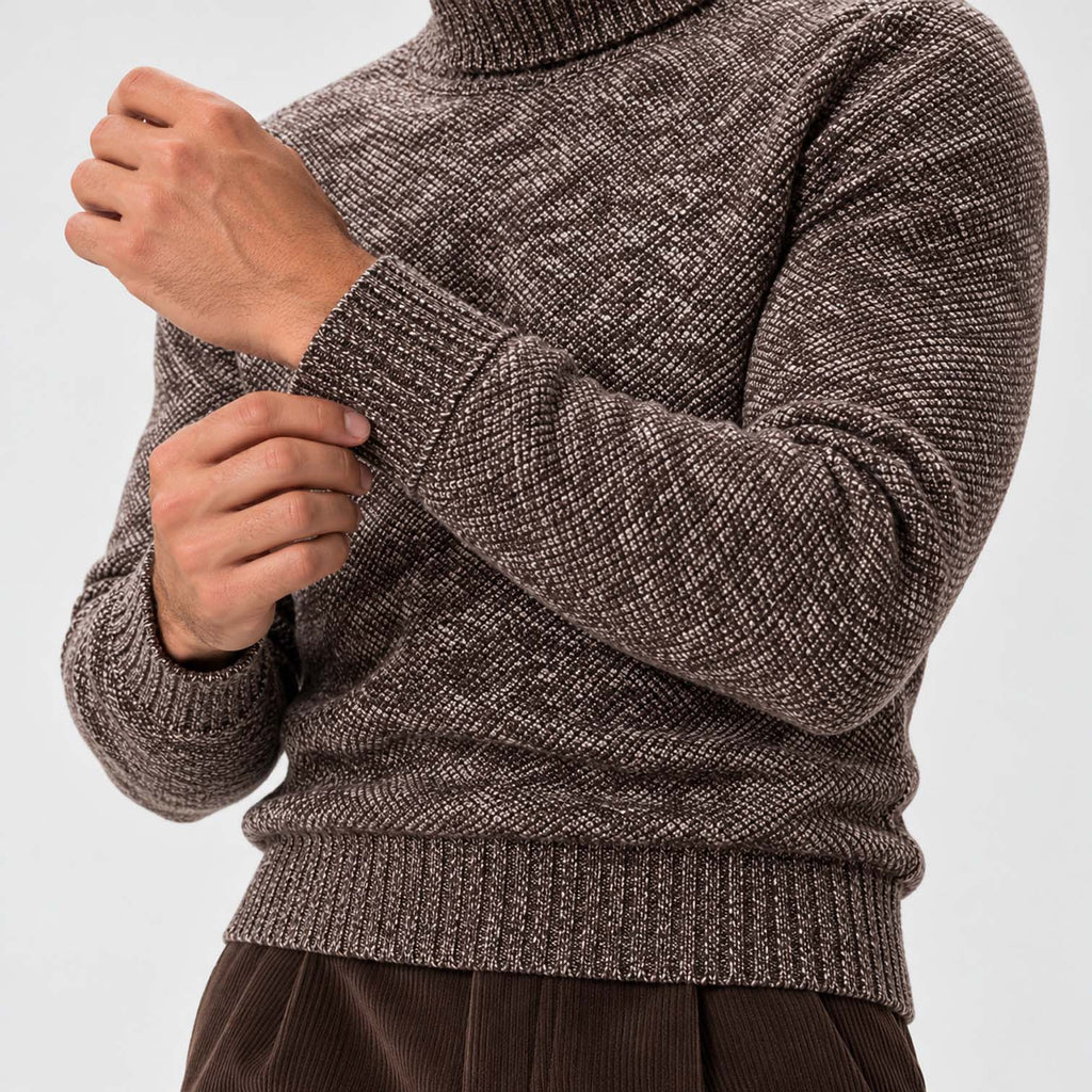 Monvaline | Men's High Neck Ribbed Knit Pullover Sweater
