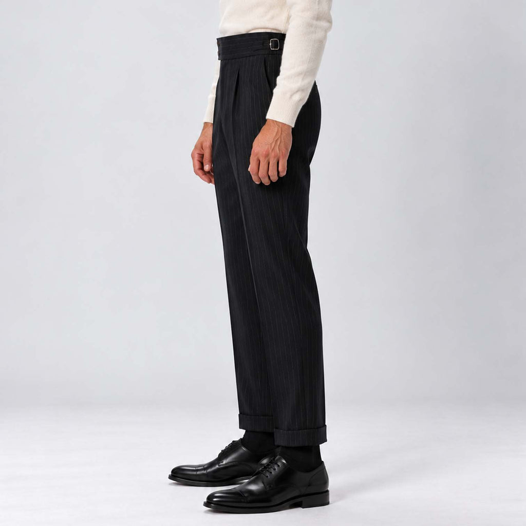 Monvaline | Men's High-Rise Pleated Tailored Trousers Pinstripe
