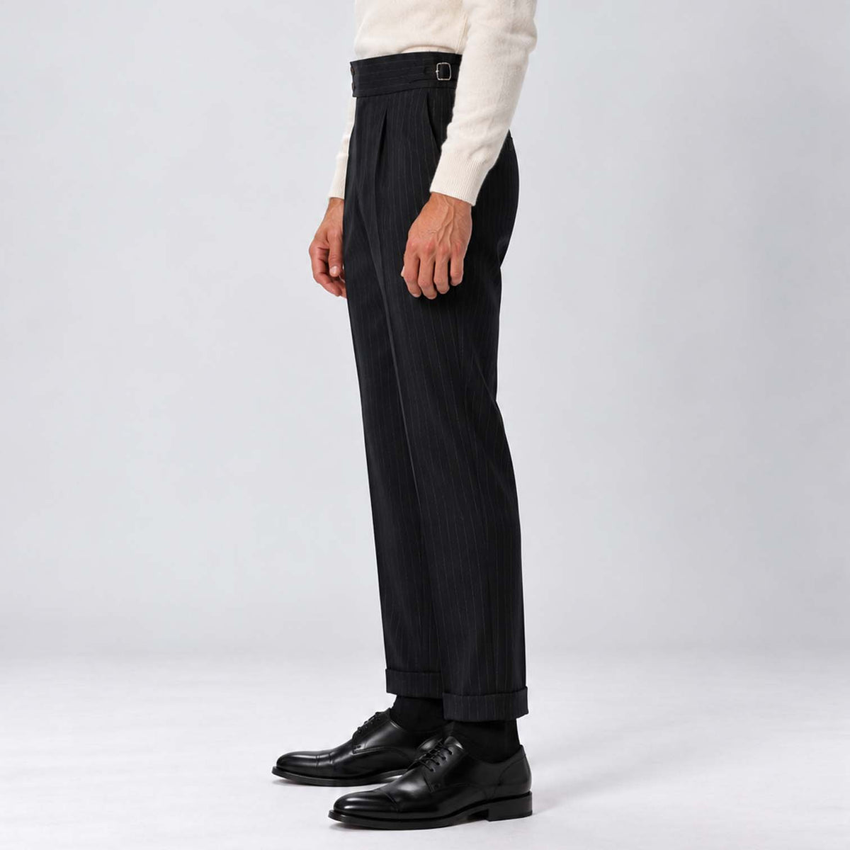 Monvaline | Men's High-Rise Pleated Tailored Trousers Pinstripe