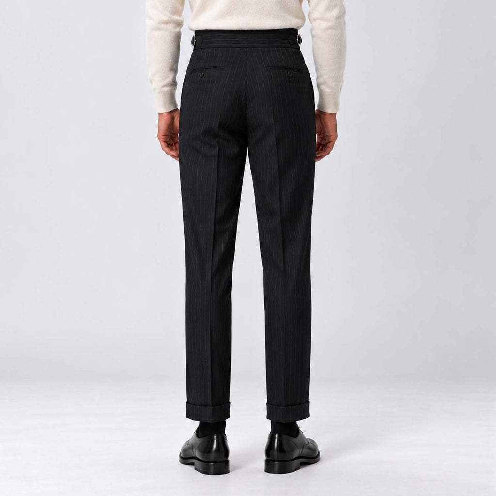Monvaline | Men's High-Rise Pleated Tailored Trousers Pinstripe