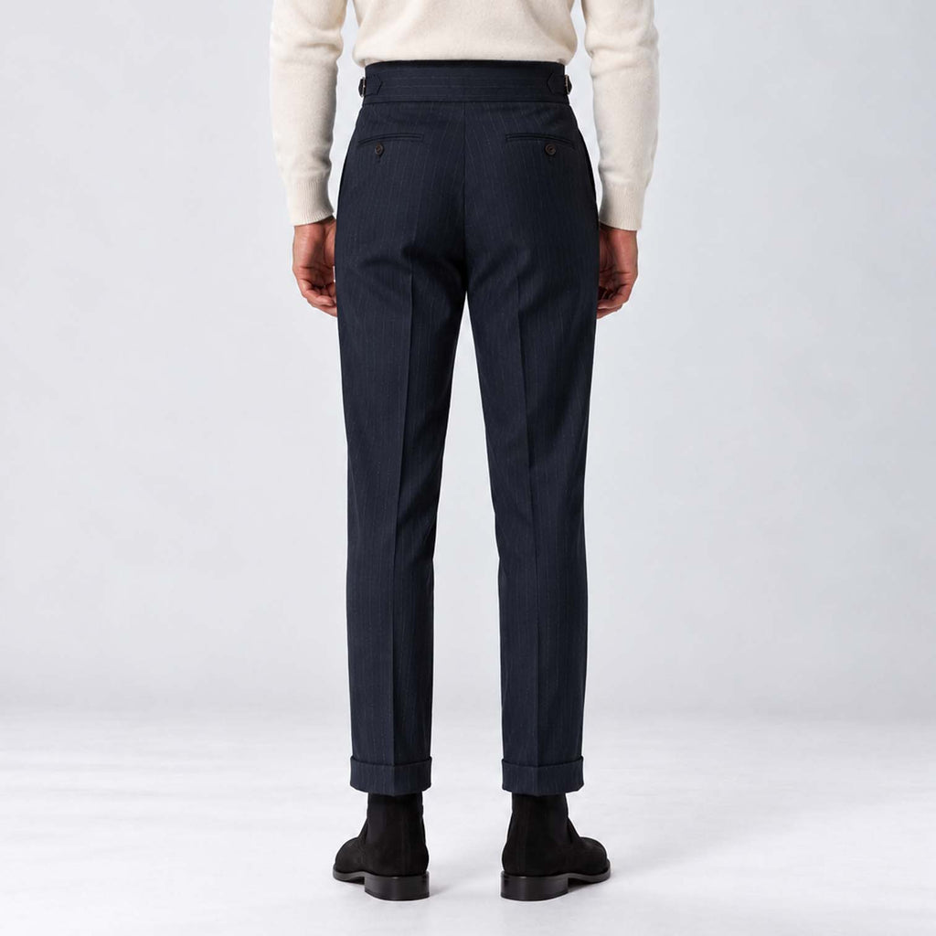 Monvaline | Men's High-Rise Pleated Tailored Trousers Pinstripe