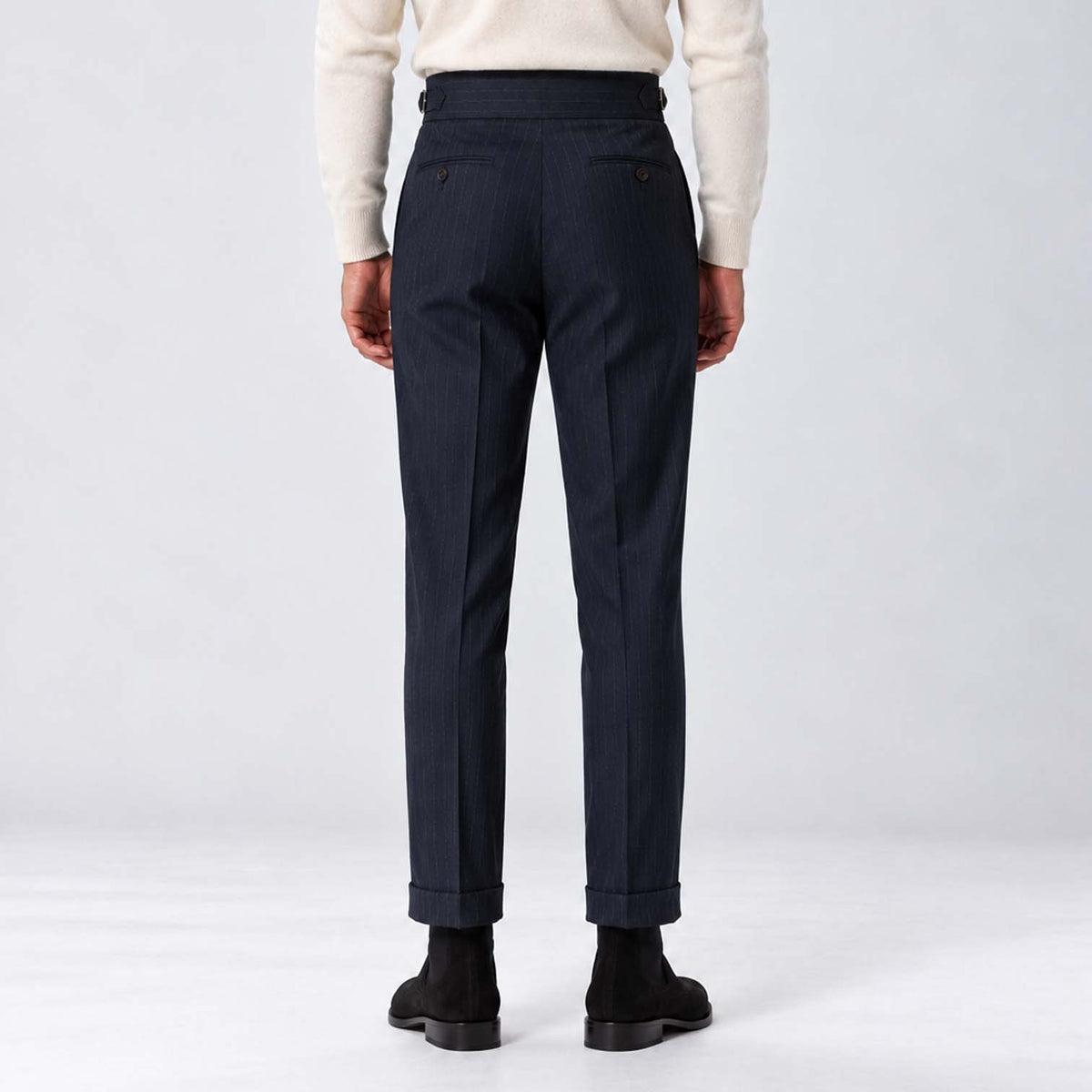 Monvaline | Men's High-Rise Pleated Tailored Trousers Pinstripe