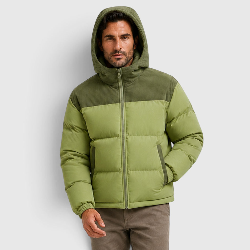 Monvaline | Men's Hooded Corduroy Puffer Jacket – Quilted Zip-Up
