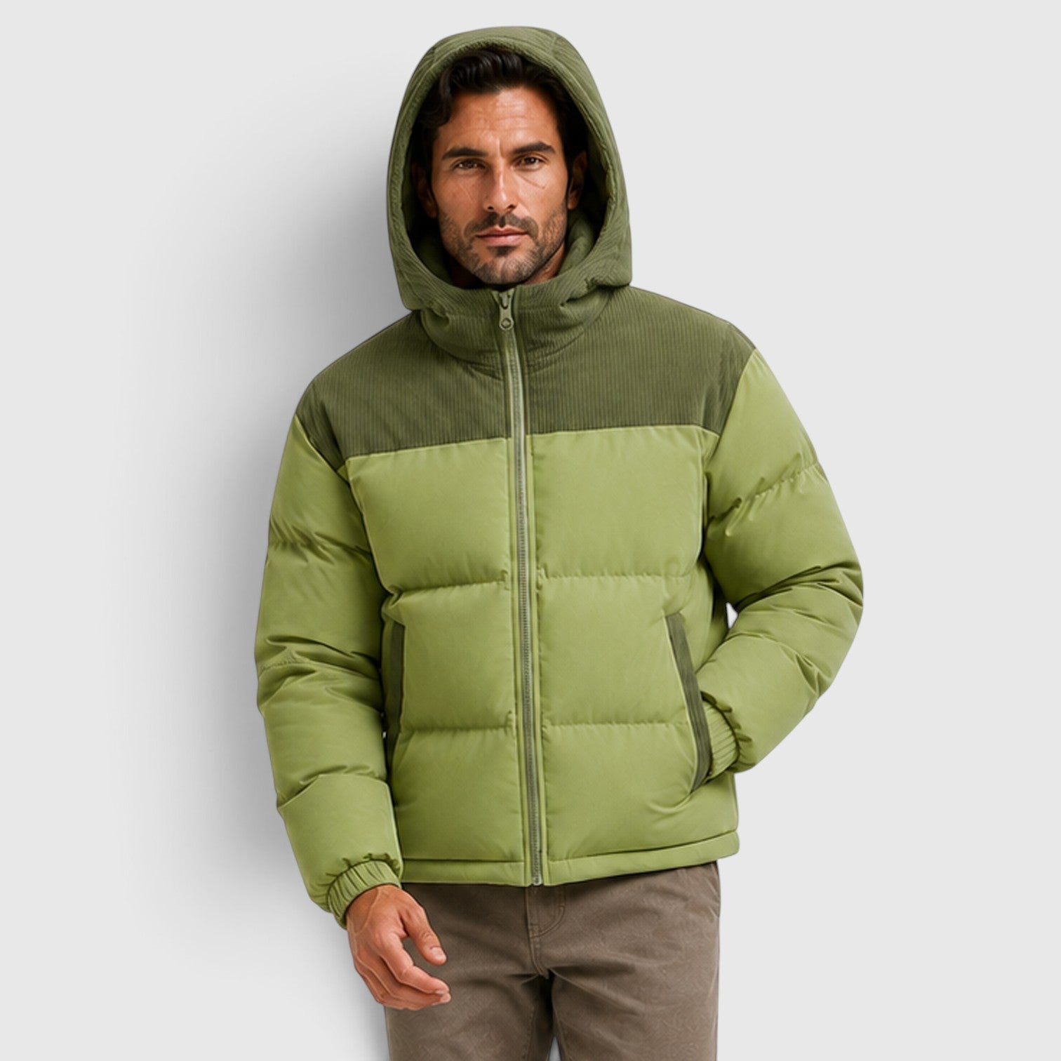 Monvaline | Men's Hooded Corduroy Puffer Jacket – Quilted Zip-Up