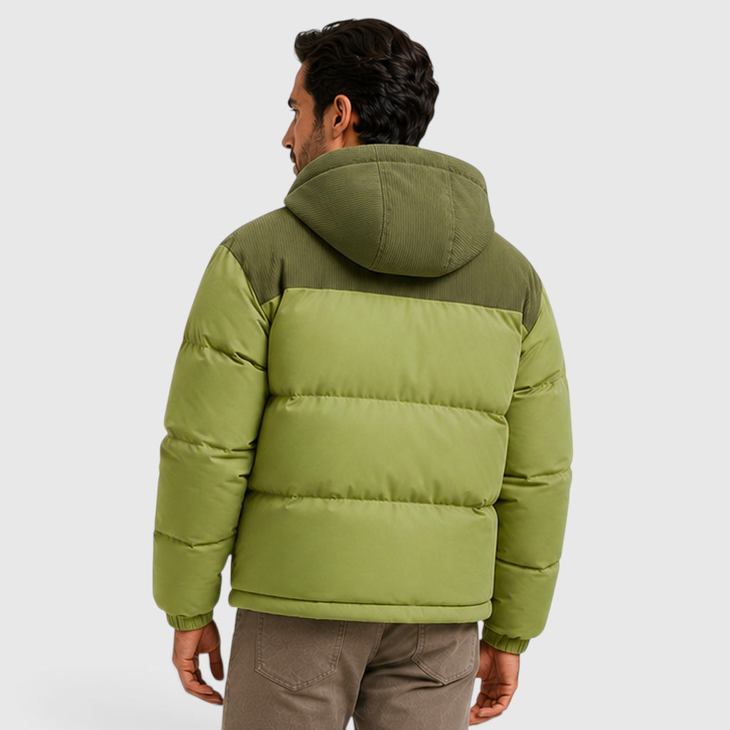 Monvaline | Men's Hooded Corduroy Puffer Jacket – Quilted Zip-Up