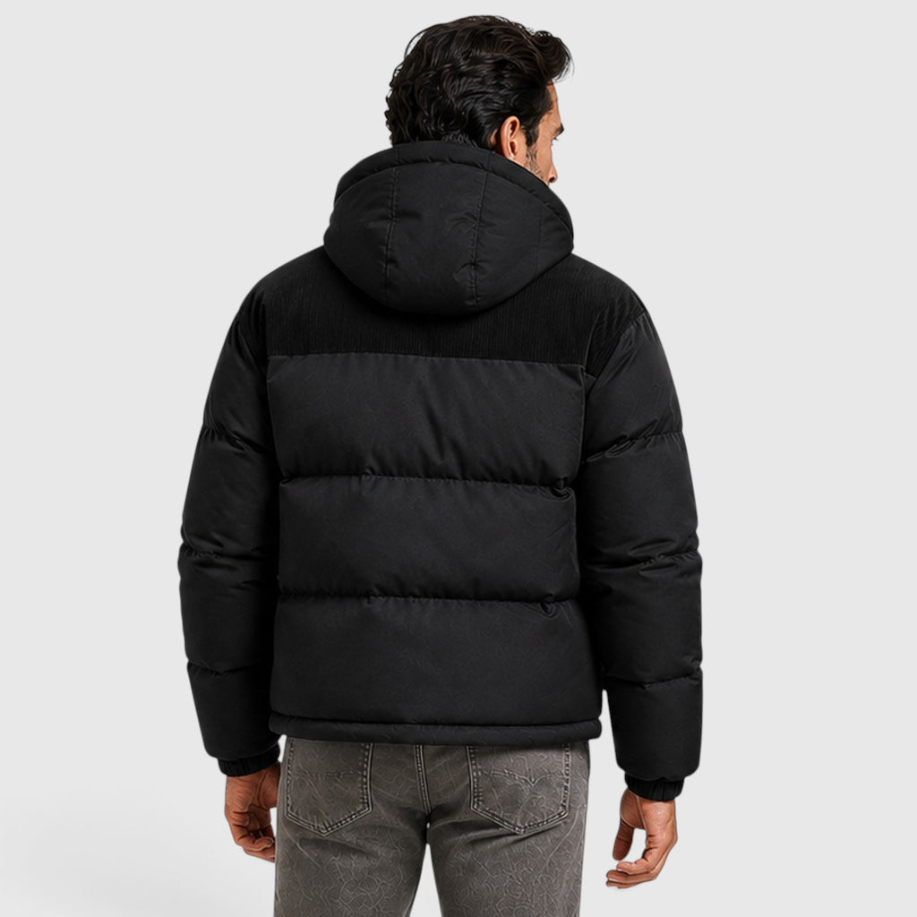 Monvaline | Men's Hooded Corduroy Puffer Jacket – Quilted Zip-Up