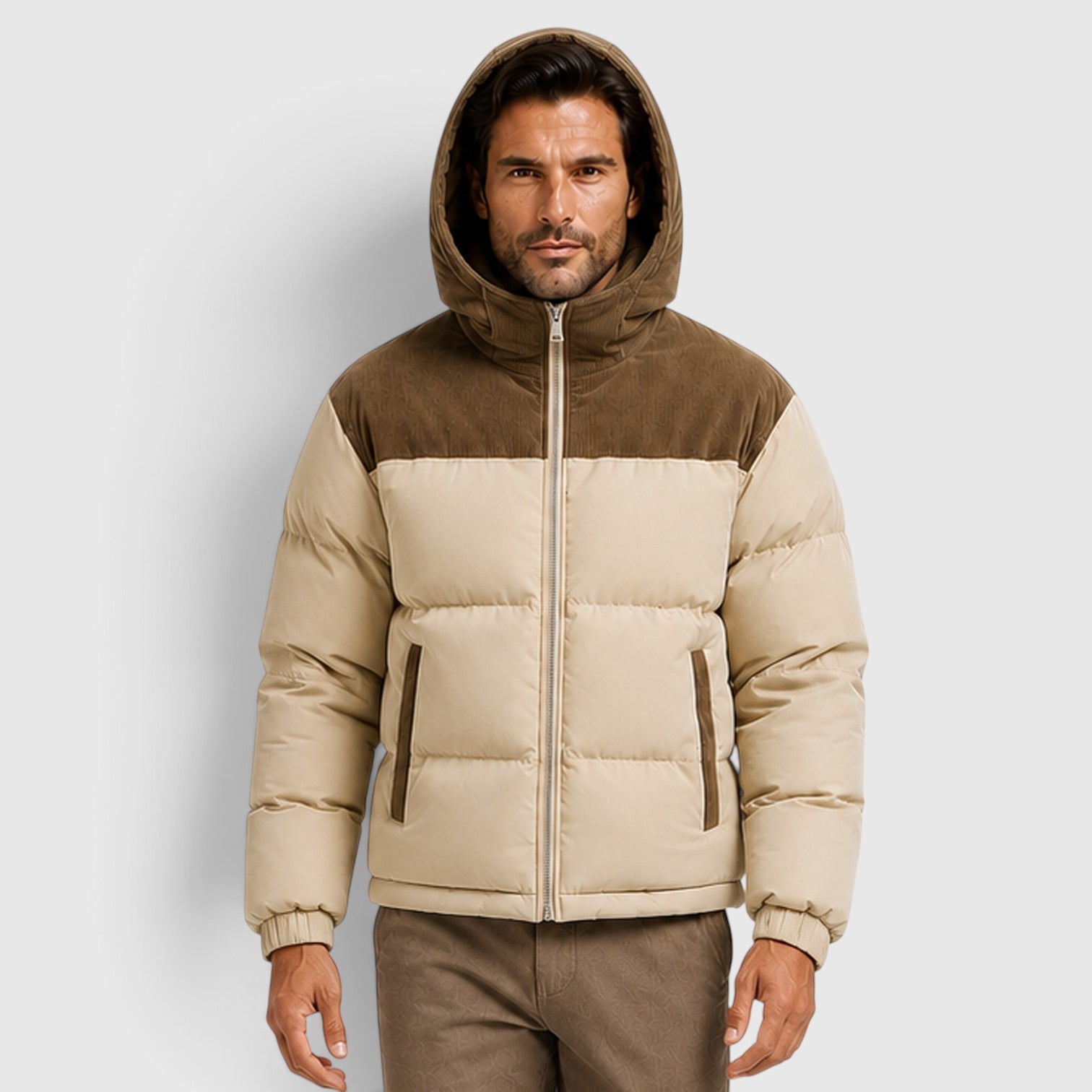 Monvaline | Men's Hooded Corduroy Puffer Jacket – Quilted Zip-Up