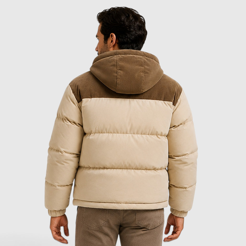 Monvaline | Men's Hooded Corduroy Puffer Jacket – Quilted Zip-Up
