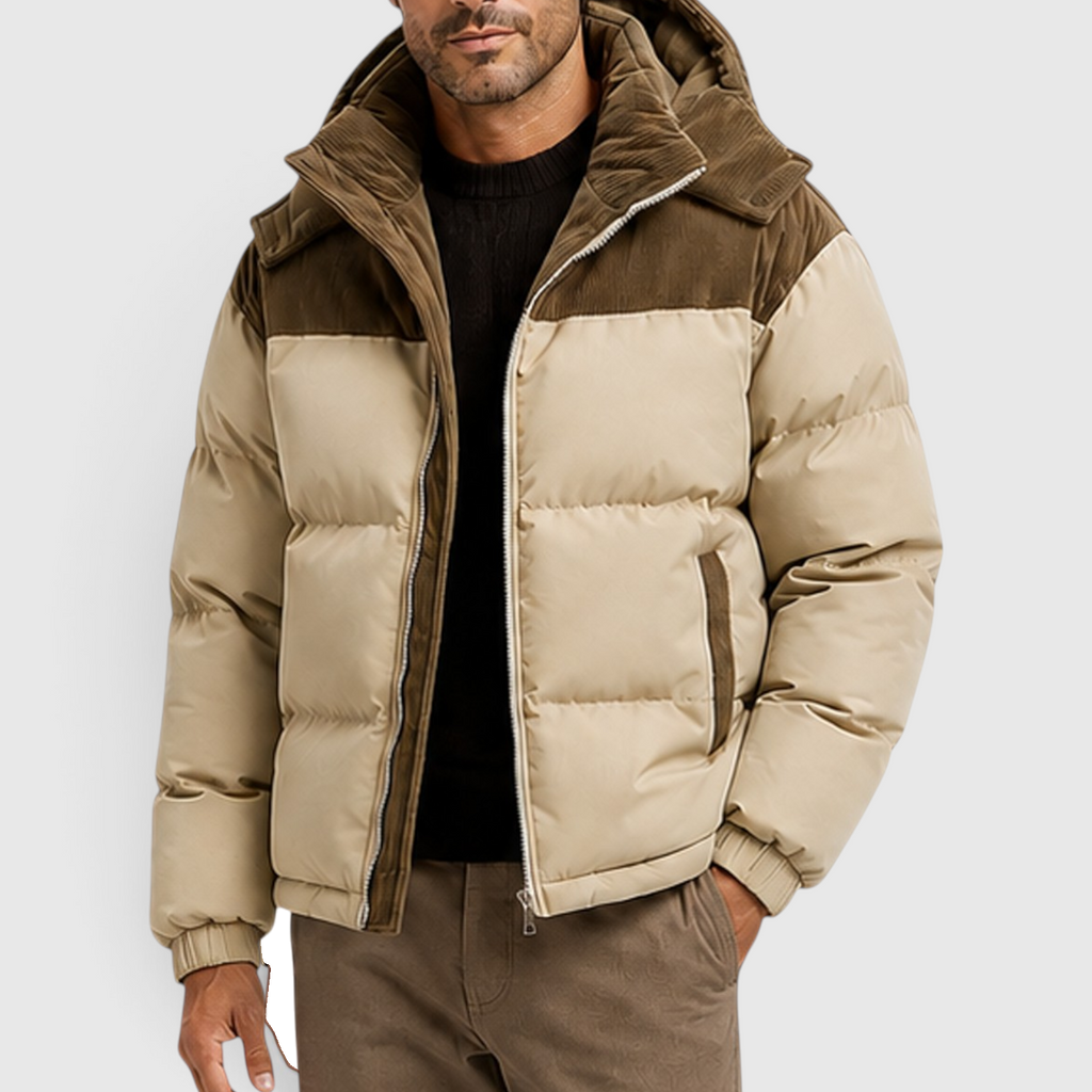 Monvaline | Men's Hooded Corduroy Puffer Jacket – Quilted Zip-Up