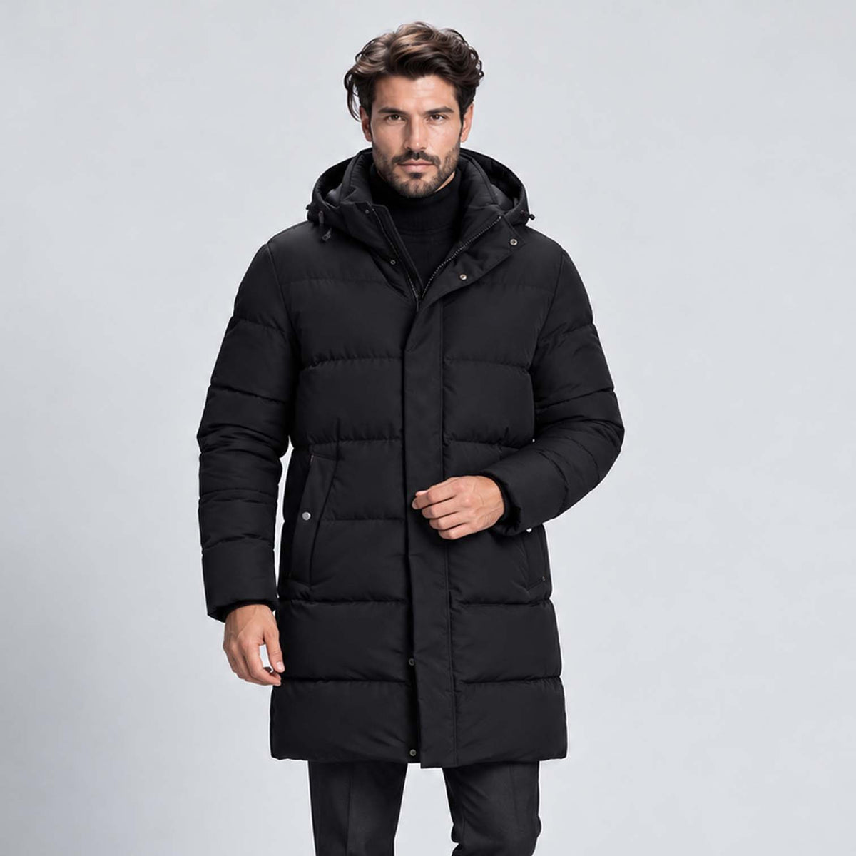 Monvaline | Men's Hooded Puffer Jacket Long Padded Winter Parka Coat