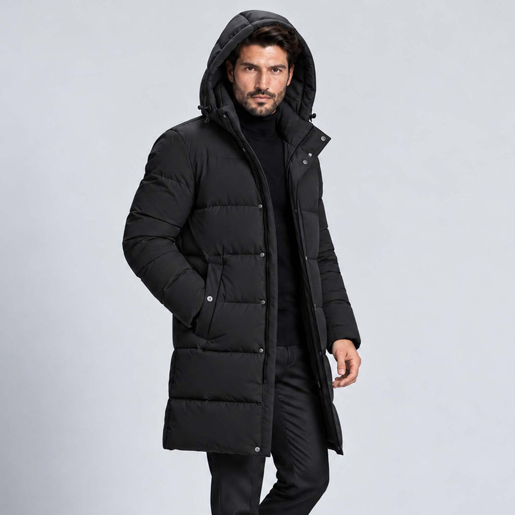 Monvaline | Men's Hooded Puffer Jacket Long Padded Winter Parka Coat