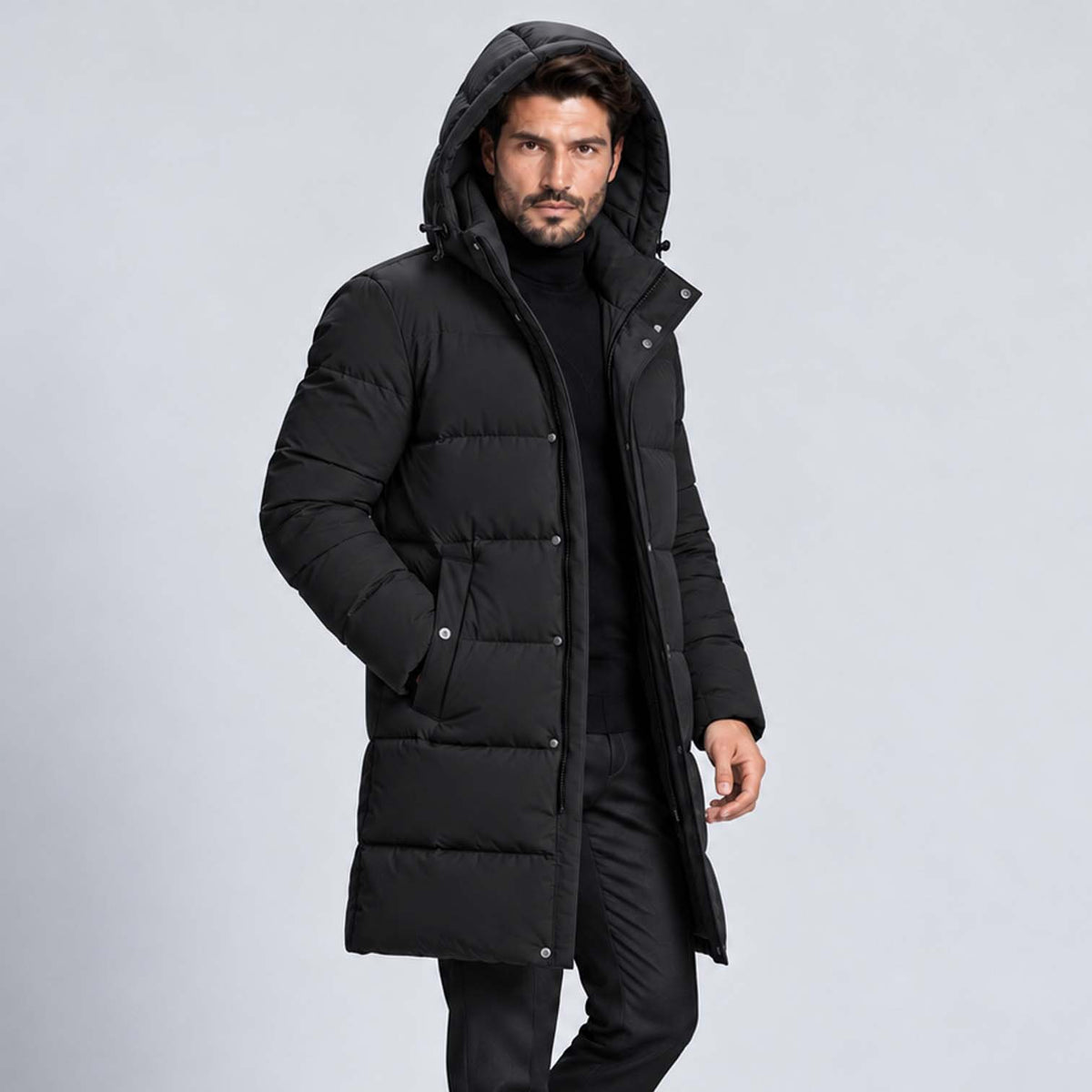 Monvaline | Men's Hooded Puffer Jacket Long Padded Winter Parka Coat