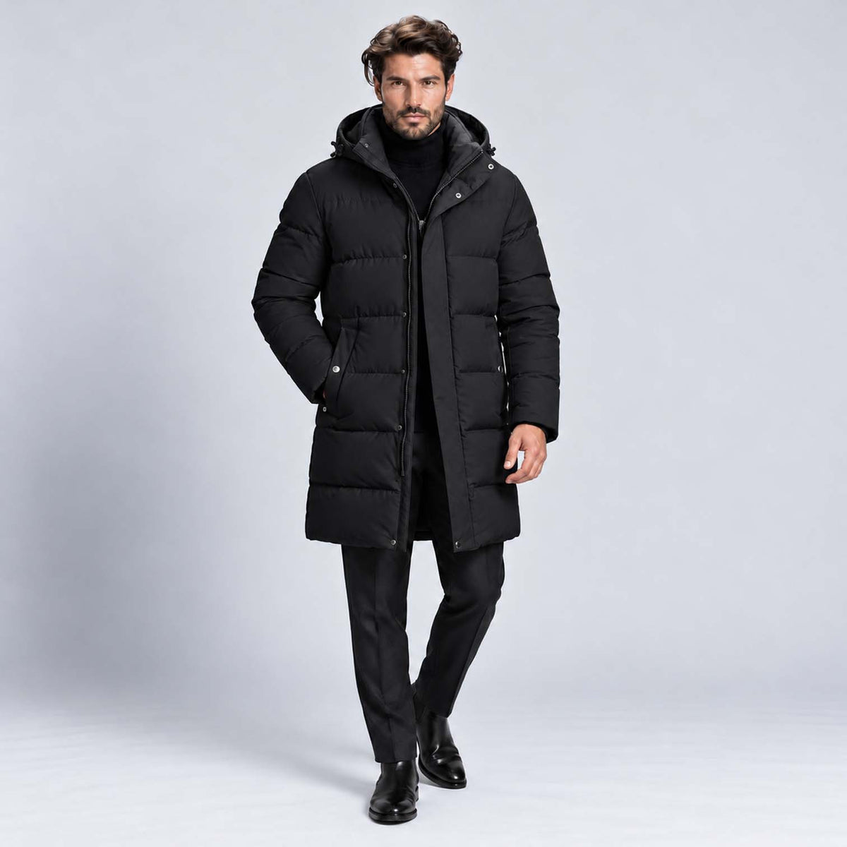 Monvaline | Men's Hooded Puffer Jacket Long Padded Winter Parka Coat