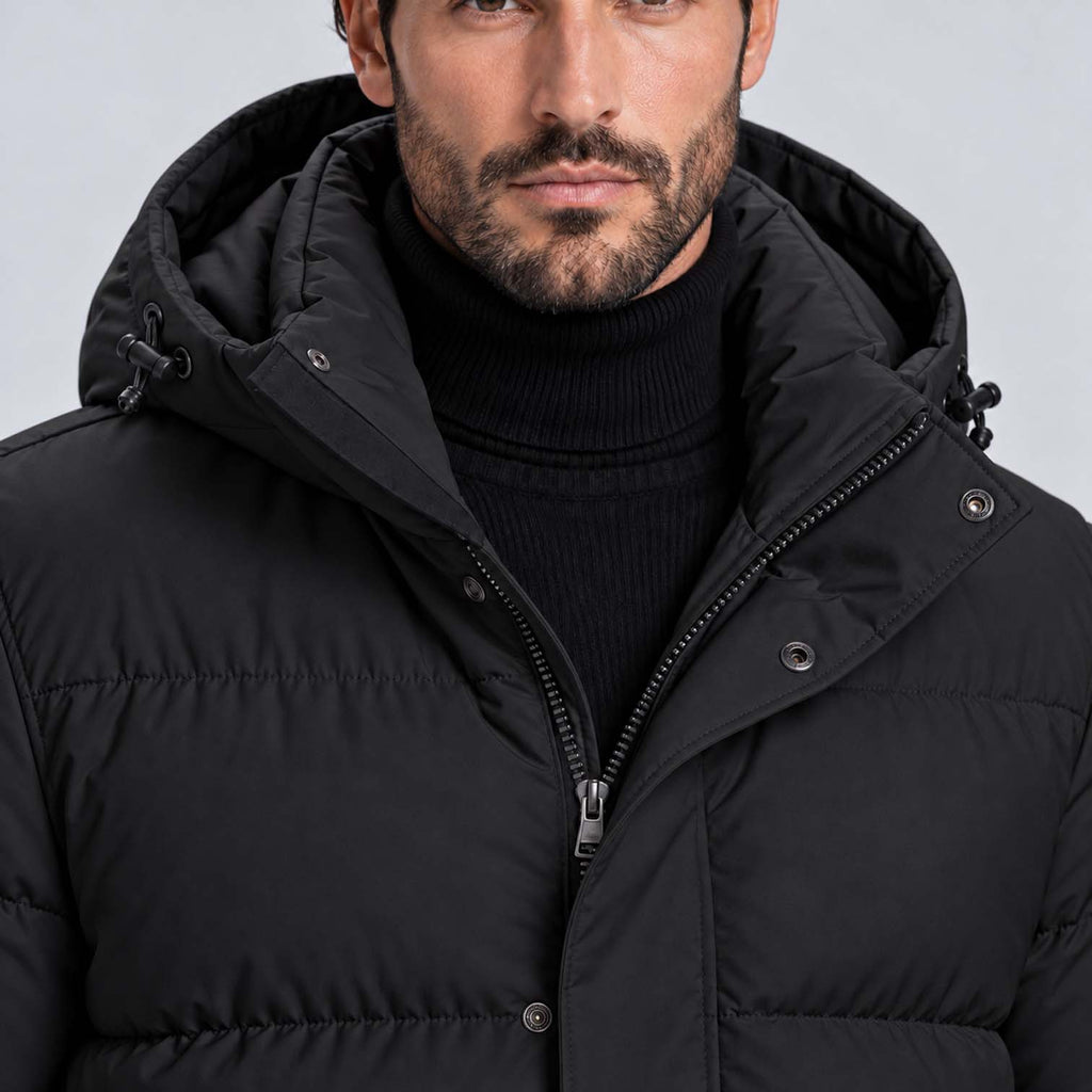 Monvaline | Men's Hooded Puffer Jacket Long Padded Winter Parka Coat