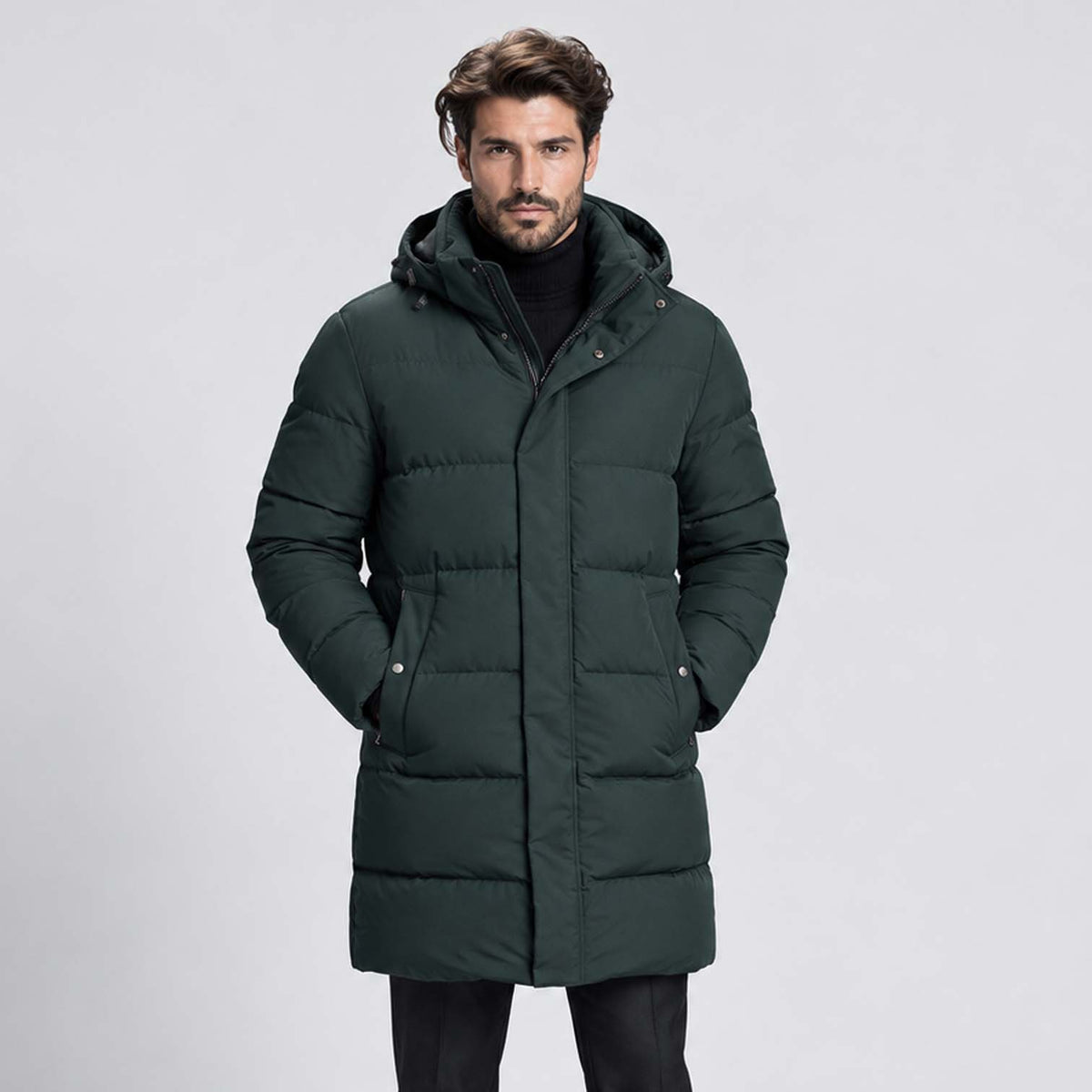 Monvaline | Men's Hooded Puffer Jacket Long Padded Winter Parka Coat