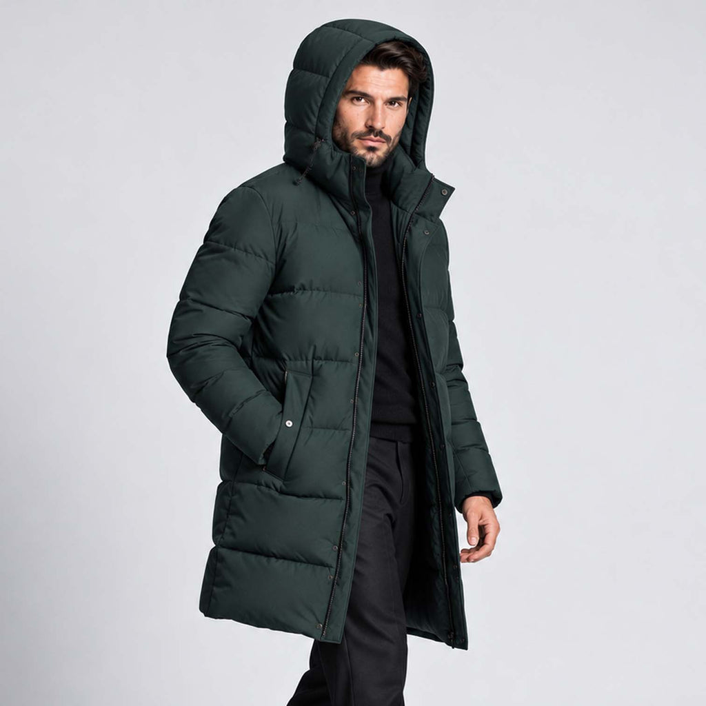 Monvaline | Men's Hooded Puffer Jacket Long Padded Winter Parka Coat