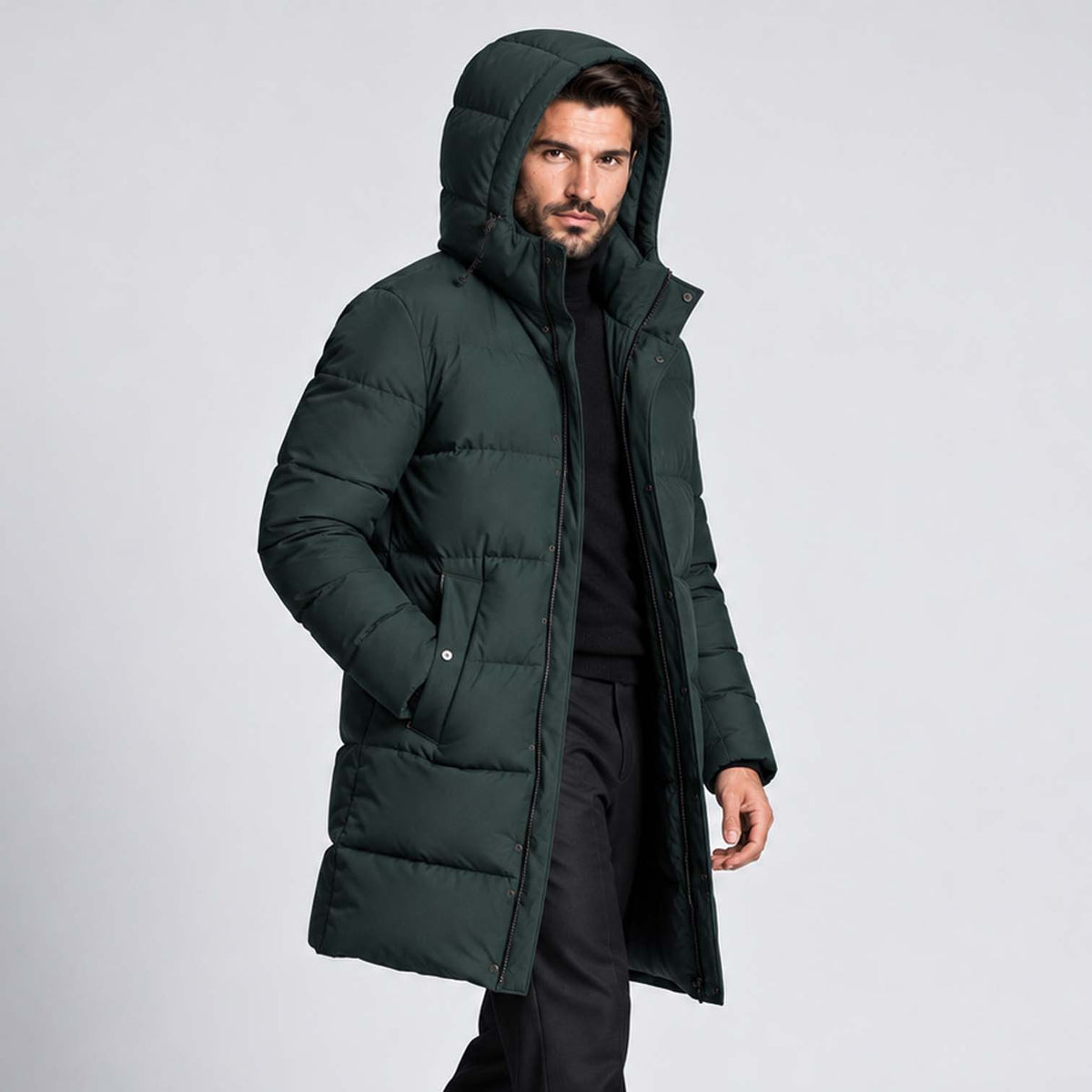 Monvaline | Men's Hooded Puffer Jacket Long Padded Winter Parka Coat