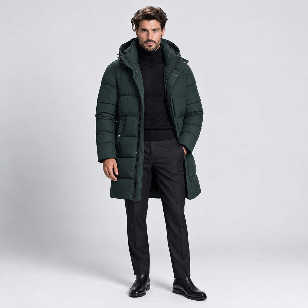 Monvaline | Men's Hooded Puffer Jacket Long Padded Winter Parka Coat