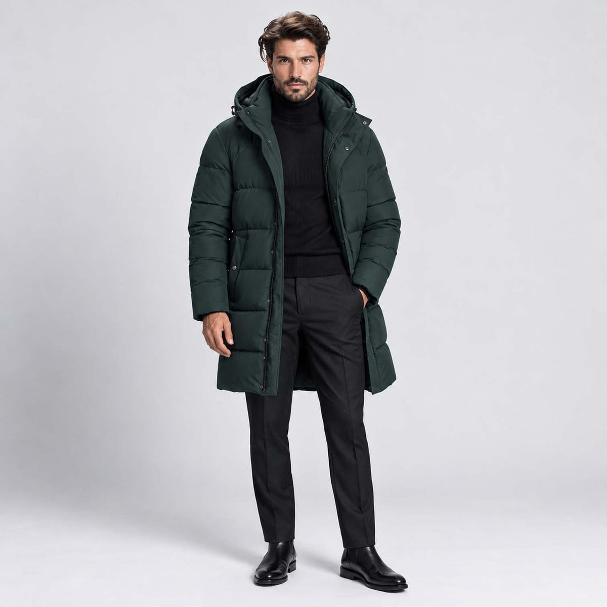 Monvaline | Men's Hooded Puffer Jacket Long Padded Winter Parka Coat