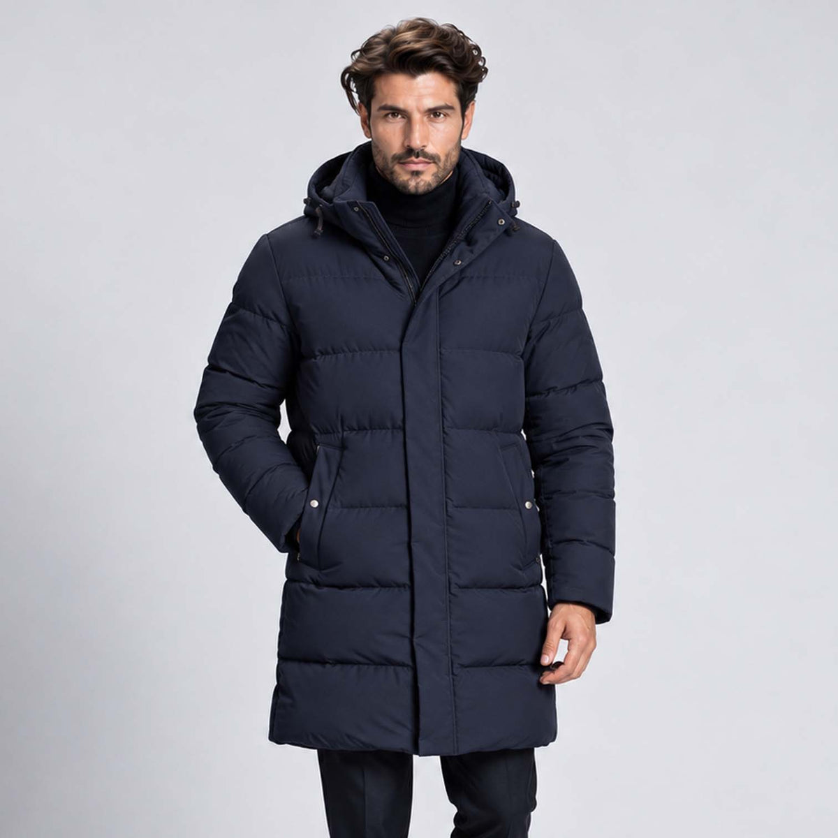 Monvaline | Men's Hooded Puffer Jacket Long Padded Winter Parka Coat