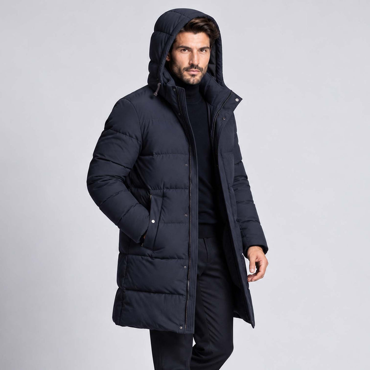 Monvaline | Men's Hooded Puffer Jacket Long Padded Winter Parka Coat