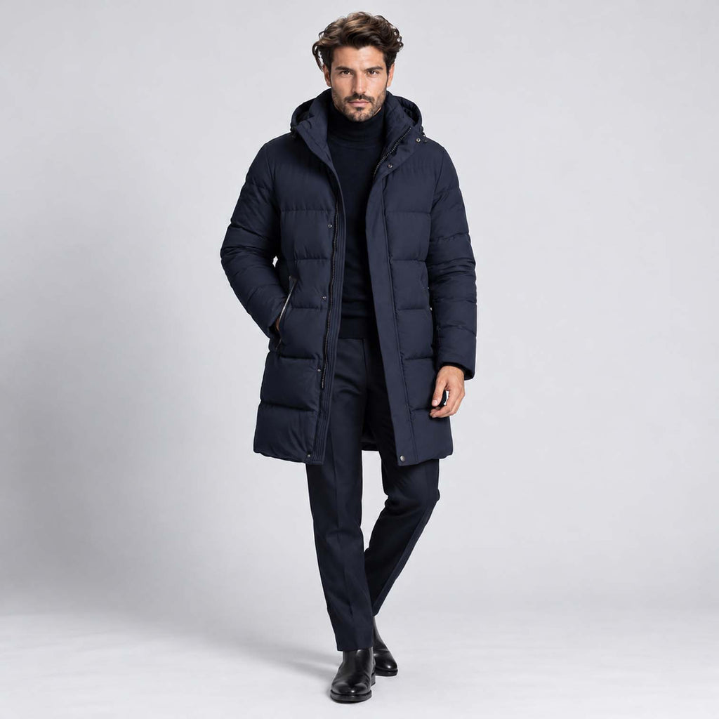 Monvaline | Men's Hooded Puffer Jacket Long Padded Winter Parka Coat