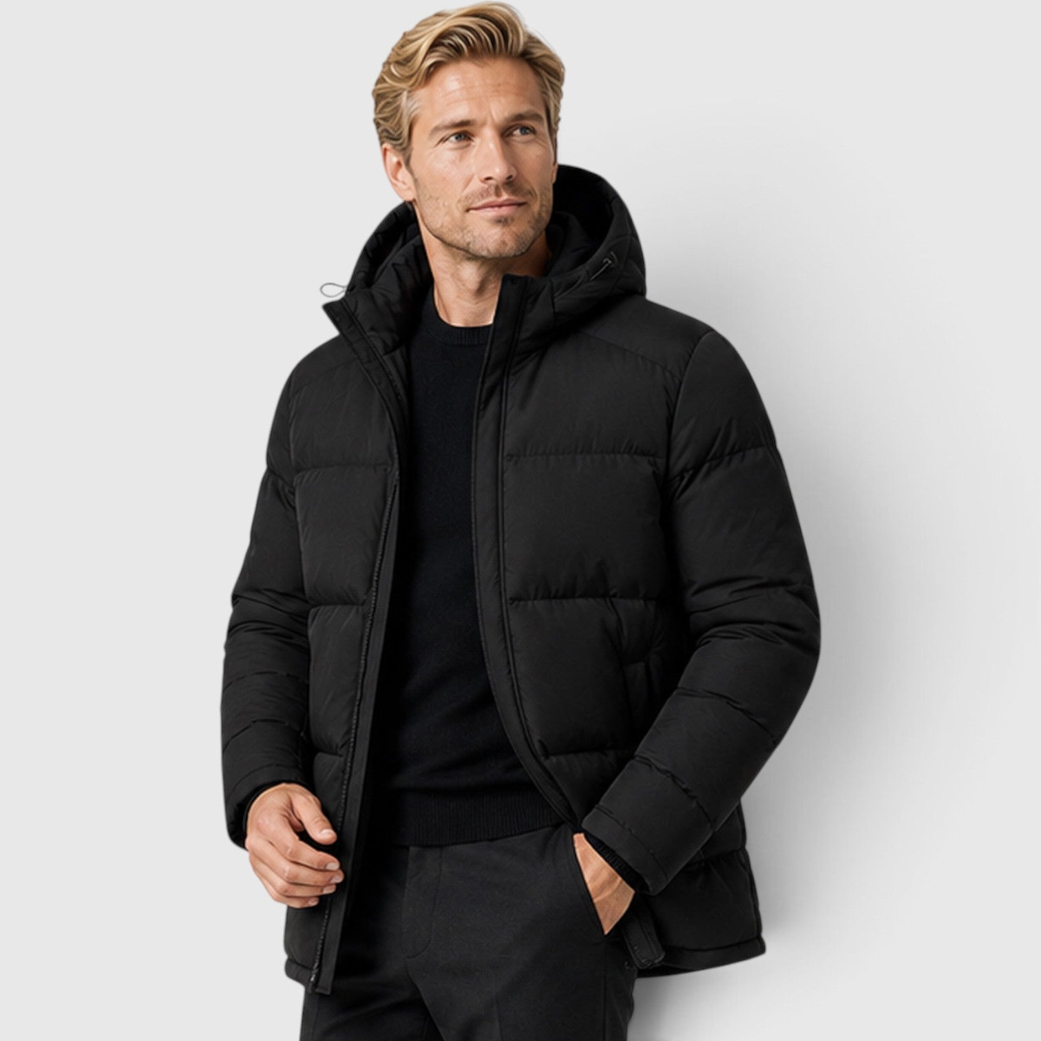 Monvaline | Men's Hooded Puffer Jacket – Padded Winter Coat