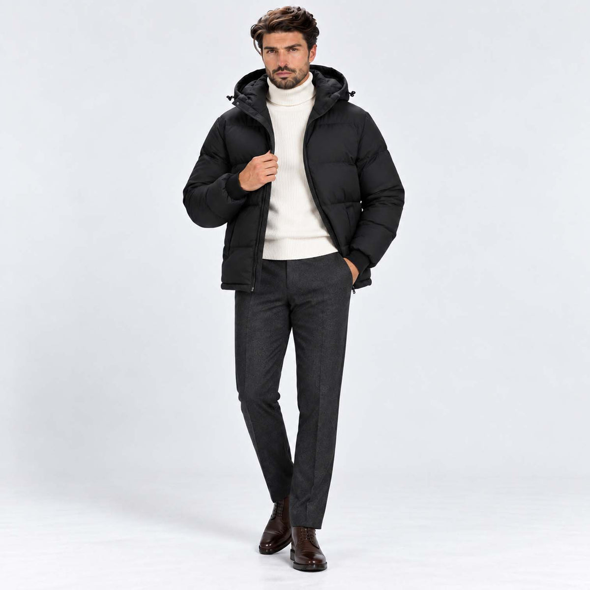 Monvaline | Men's Hooded Puffer Jacket Padded Winter Coat