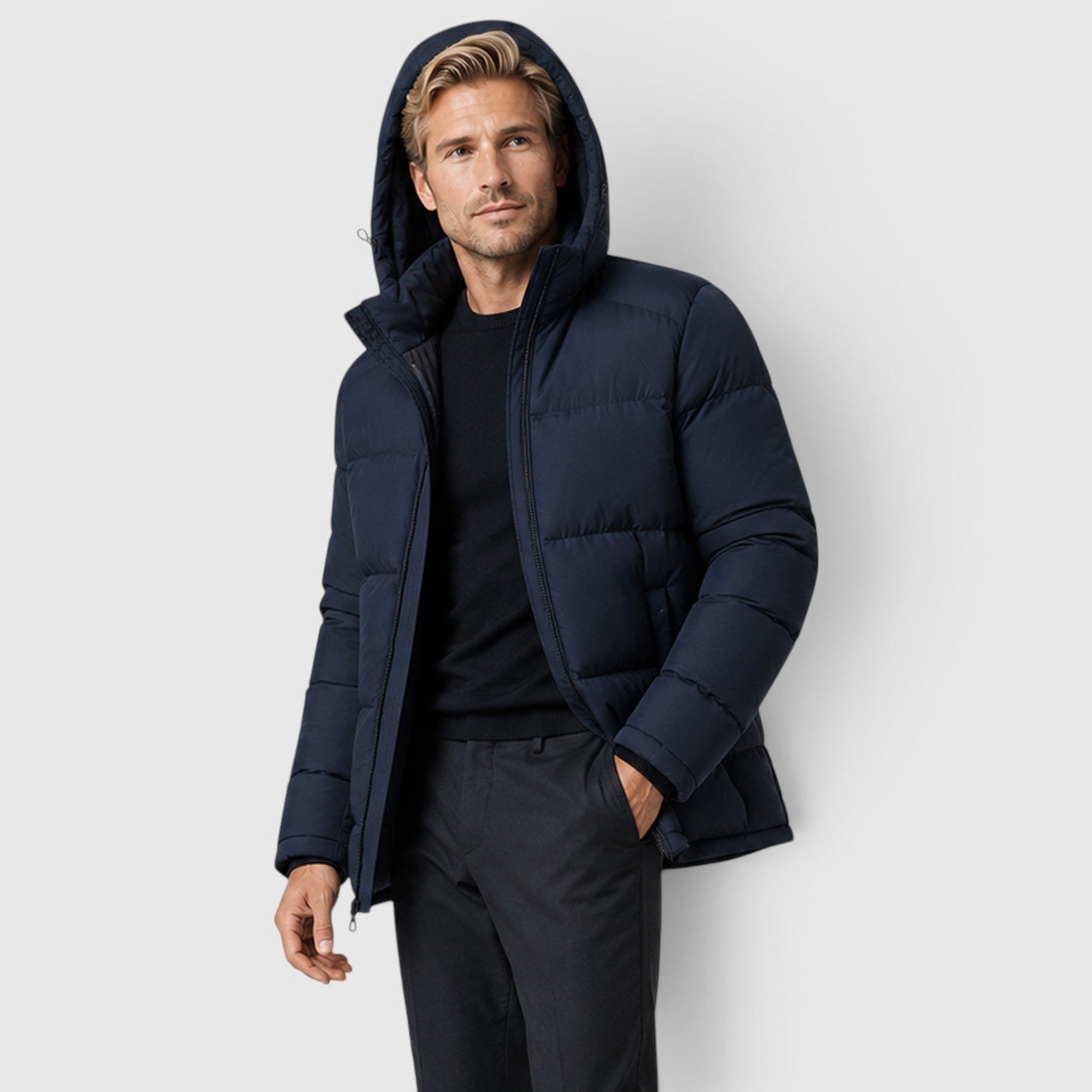 Monvaline | Men's Hooded Puffer Jacket – Padded Winter Coat