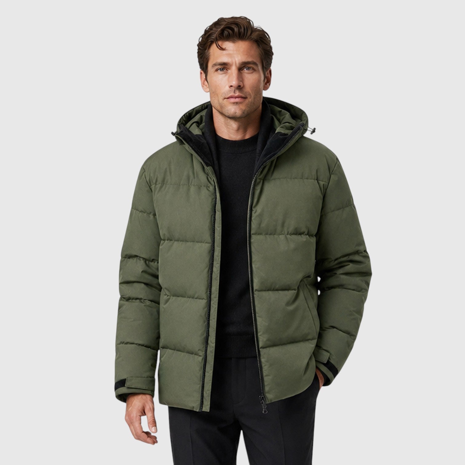 Monvaline | Men's Hooded Puffer Jacket – Thick Quilted Winter Coat
