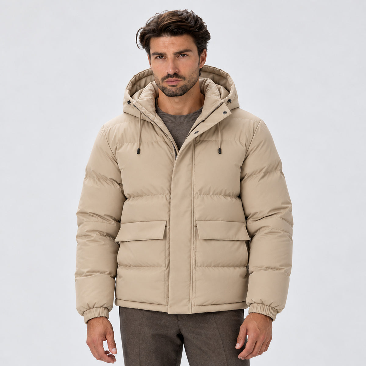 Monvaline | Men's Hooded Puffer Jacket – Warm Padded Winter Coat