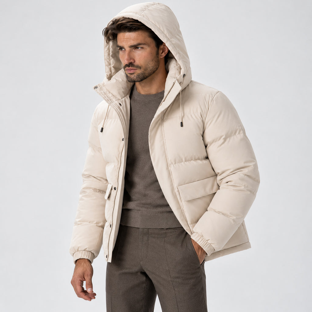 Monvaline | Men's Hooded Puffer Jacket – Warm Padded Winter Coat