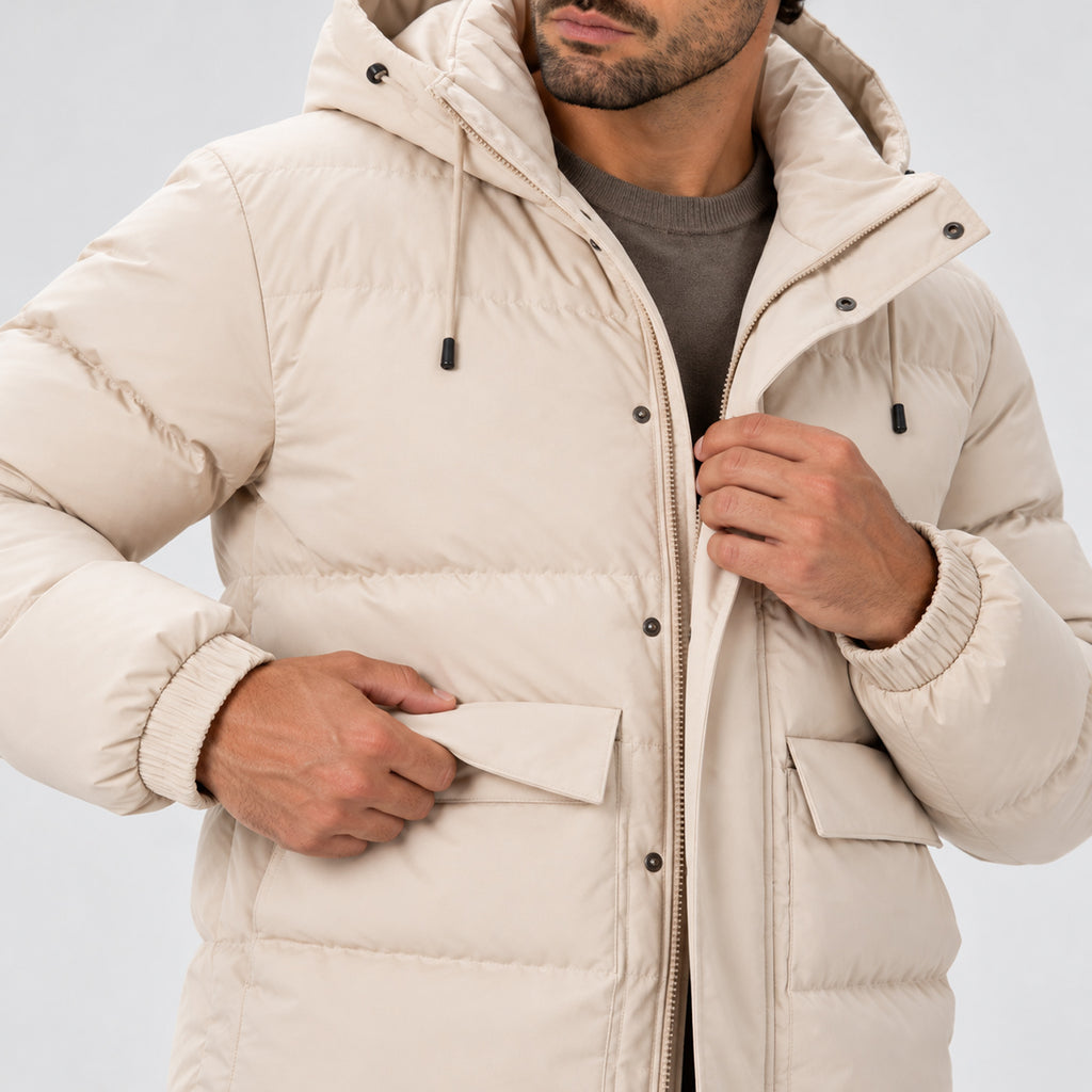 Monvaline | Men's Hooded Puffer Jacket – Warm Padded Winter Coat