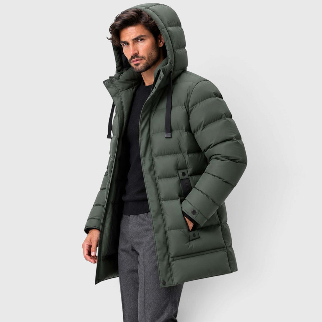 Monvaline | Men's Hooded Puffer Jacket - Warm Quilted Winter Coat